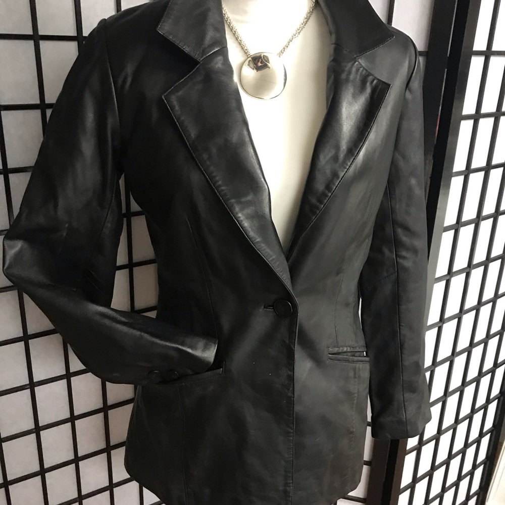 Vakko Black Leather Blazer Jacket